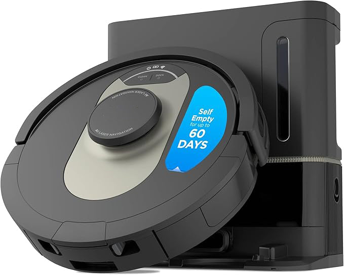 AV2501AE AI Robot Vacuum with XL HEPA Self-Empty Base, Bagless, 60-Day Capacity, LIDAR Navigation, Perfect for Pet Hair, Compatible with Alexa, Wi-Fi Connected, Carpet & Hard Floor, Black