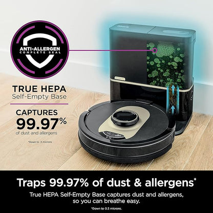 AV2501AE AI Robot Vacuum with XL HEPA Self-Empty Base, Bagless, 60-Day Capacity, LIDAR Navigation, Perfect for Pet Hair, Compatible with Alexa, Wi-Fi Connected, Carpet & Hard Floor, Black