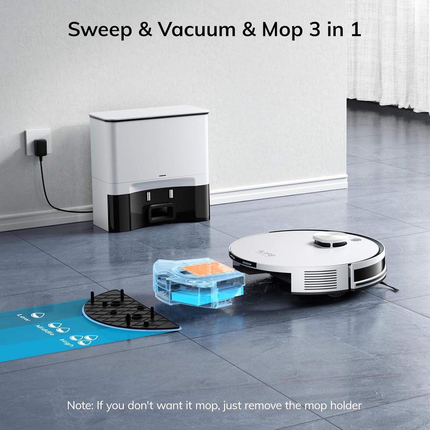 Robot Vacuum and Mop, Self Emptying Station for 60 Days, 5000Pa Suction, LiDAR Navigation, No-Go Zones, 2.4G WiFi/App/Alexa/Remote Control, Roller Brush for Carpet, Hard Floors, 110V