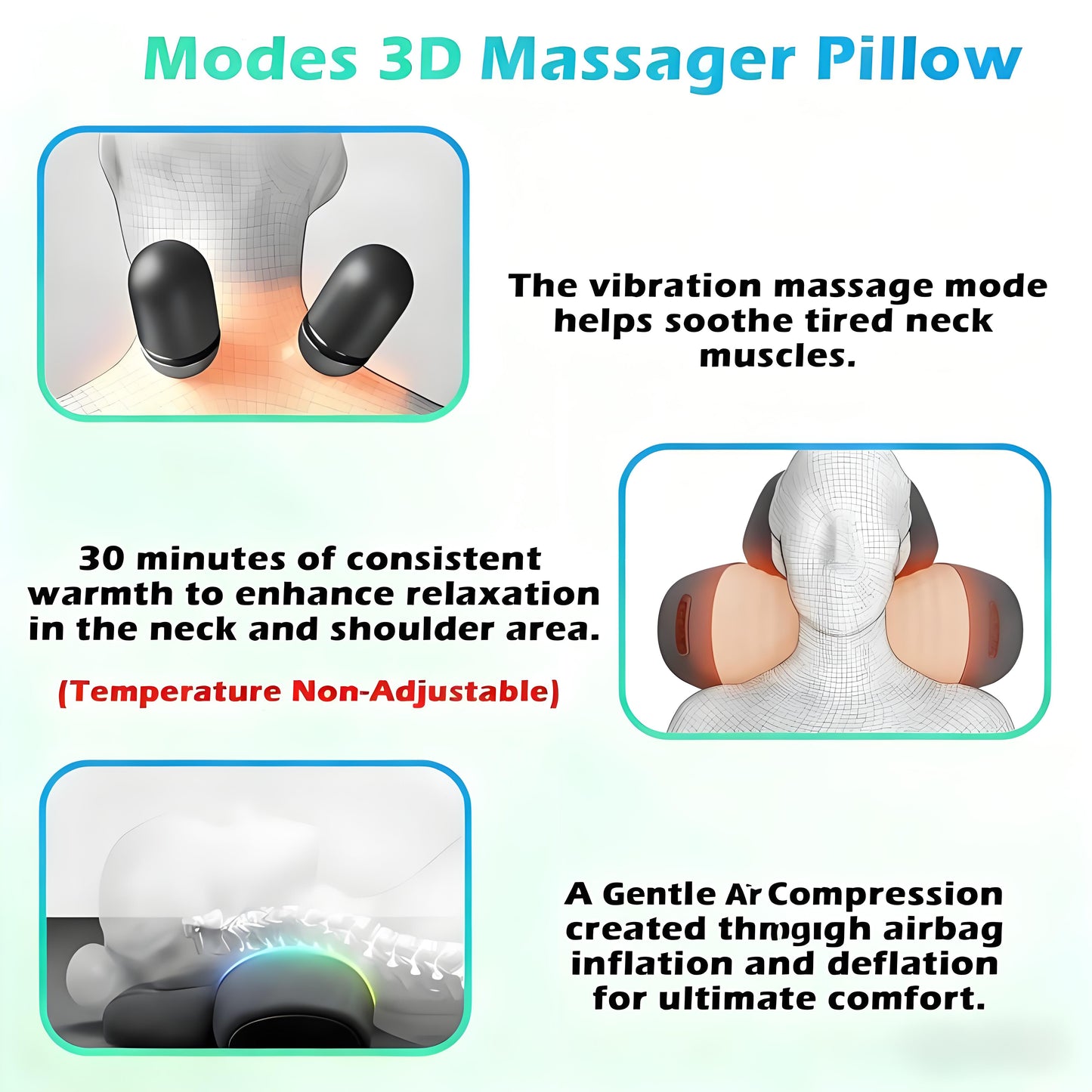 3-in-1 Heated Neck Massager Pillow with Vibration & Air Compression, Plug-in Model for Home & Office Use, Light Grey