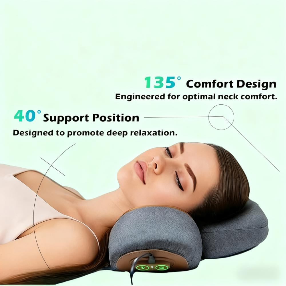 3-in-1 Heated Neck Massager Pillow with Vibration & Air Compression, Plug-in Model for Home & Office Use, Light Grey
