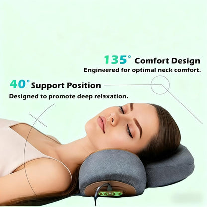 3-in-1 Heated Neck Massager Pillow with Vibration & Air Compression, Plug-in Model for Home & Office Use, Light Grey